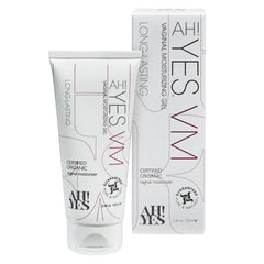 AH! YES VM bottle product shot highlighting organic moisture for sensitive skin.