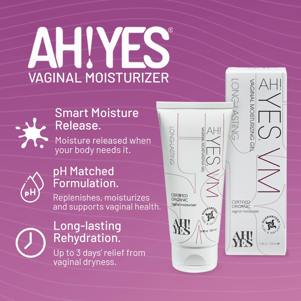 AH! YES VM gel texture close-up, smooth hydration for intimate areas.
