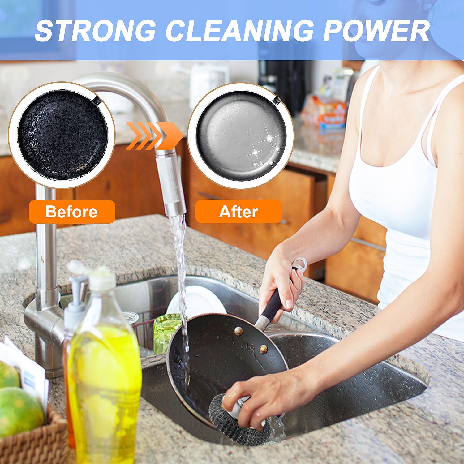 Ahardaim scrubber on dishes and pots removing stubborn grime