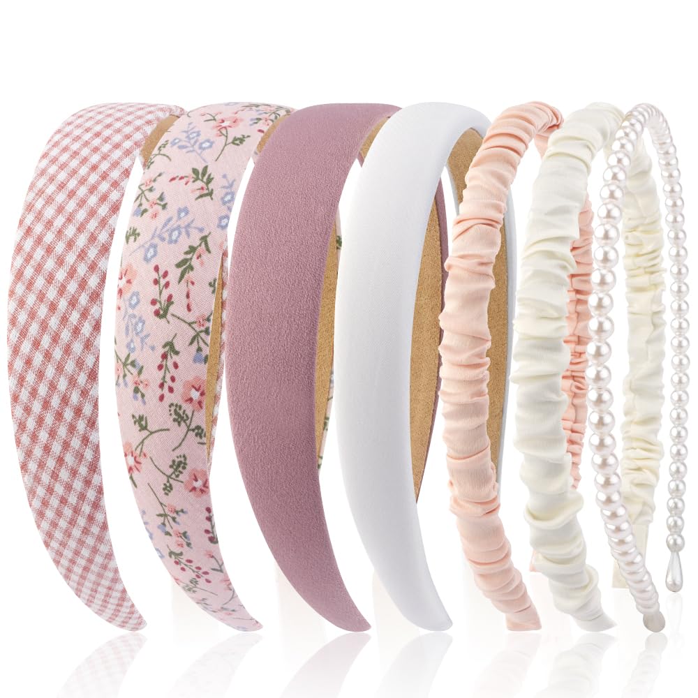 AHONEY 7-pack pink headbands arranged for daily outfits and versatile style.