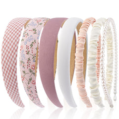 AHONEY 7-pack pink headbands arranged for daily outfits and versatile style.