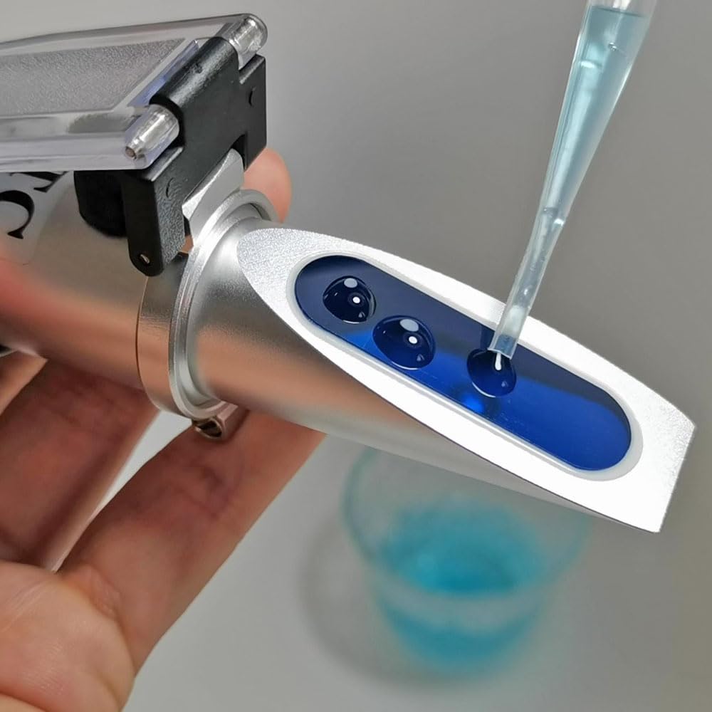aichose Brix refractometer in beer brewing setup for quick gravity checks