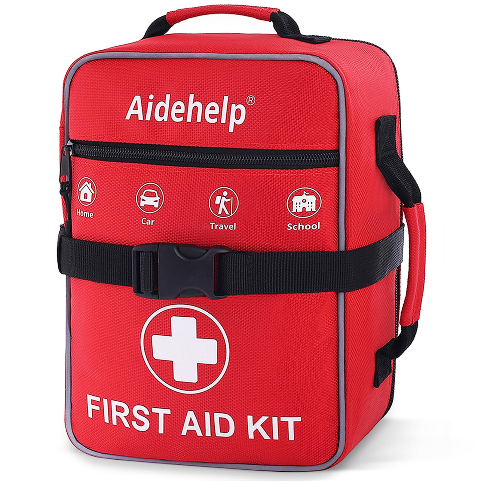 Aidehelp 520-piece first aid kit bag open shows quick-access compartments for urgent care.