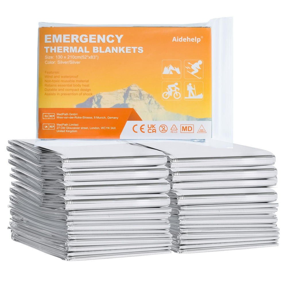 Aidehelp aluminized Mylar emergency blanket reflects heat for warmth on the go.