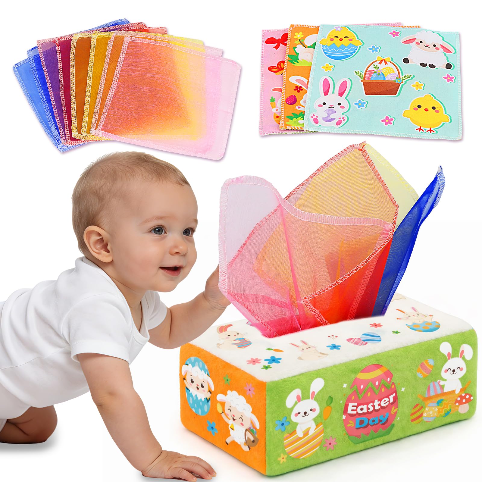 Aiduy Easter tissue box toy bunny for gentle tactile exploration.