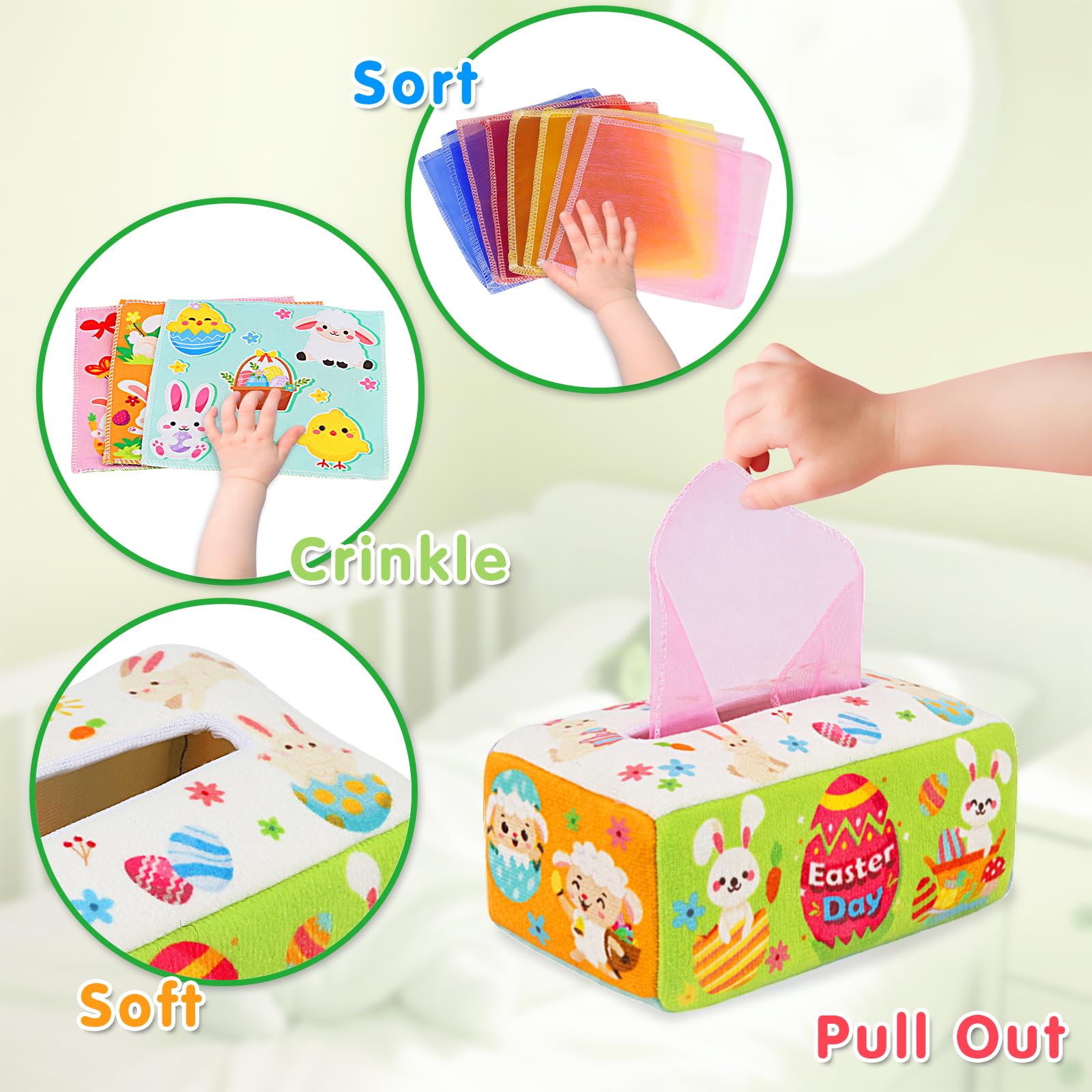 Aiduy Montessori tissue box play fosters early coordination and exploration.