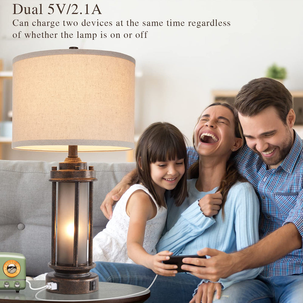 AIEAMPDO bedside lamp with dual USB ports for device charging