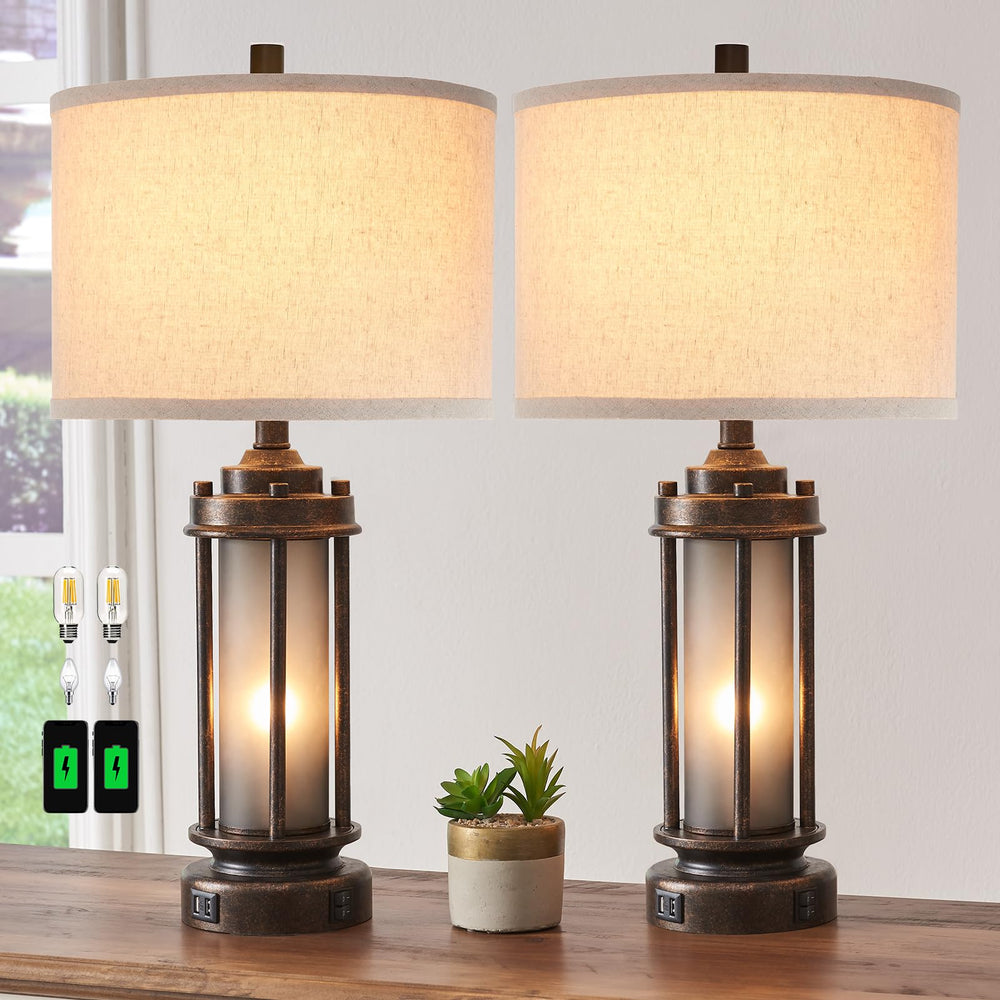 AIEAMPDO farmhouse bronze lamp shown on a living room table, rustic charm emphasized