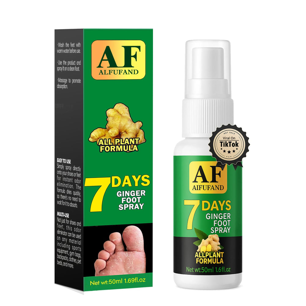 AIFUFAND 7 Days Ginger Foot Spray bottle for daily odor control and freshness.