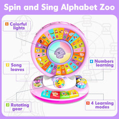 Aigybobo Alphabet Zoo highlights letters and animal names with bright lights for playful learning.