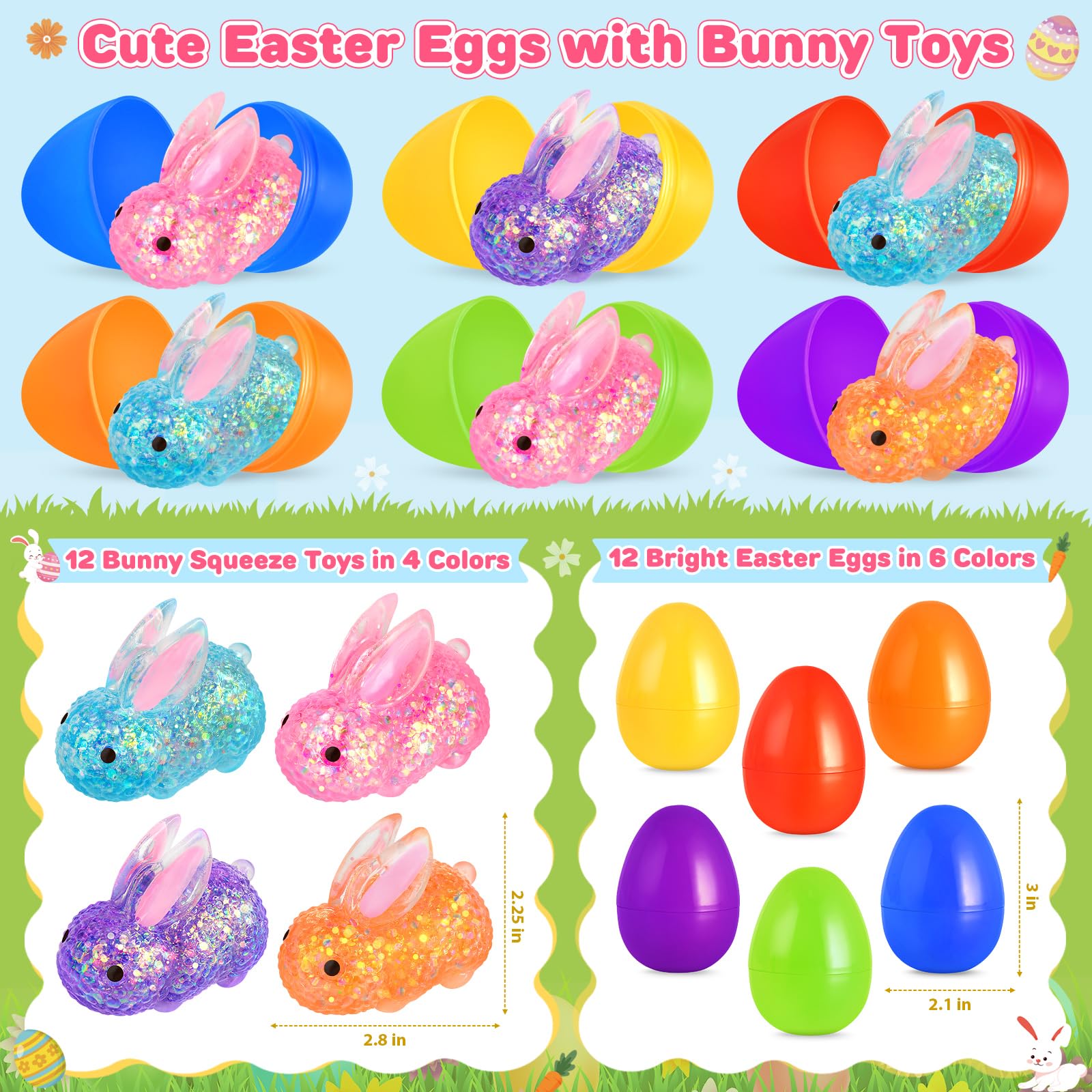 Aigybobo colorful bunny squeeze toys for tactile play.