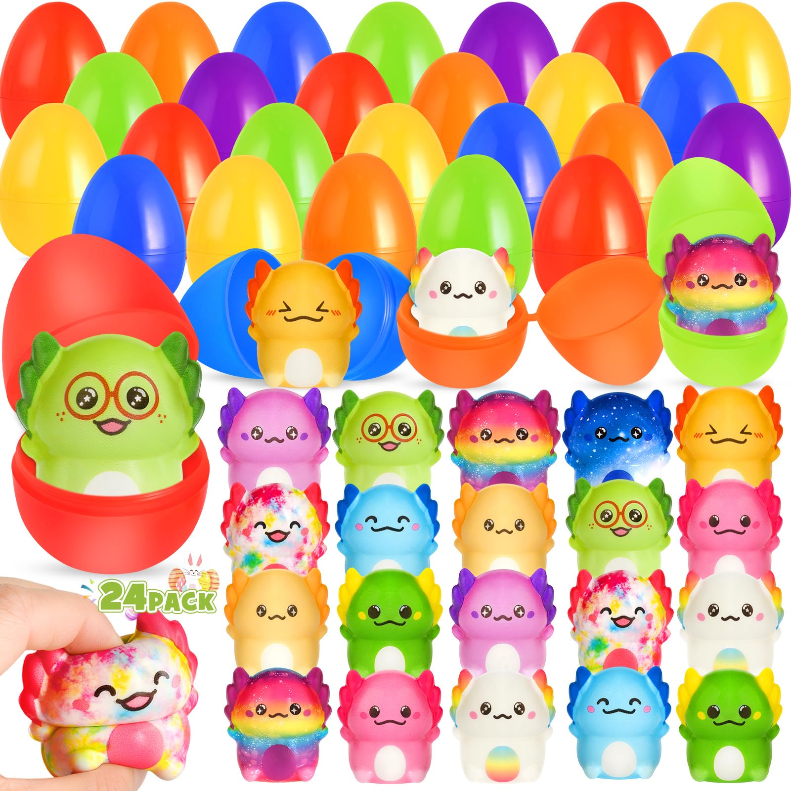 Aigybobo Easter egg set with 24 prefilled eggs for parties and gifts.