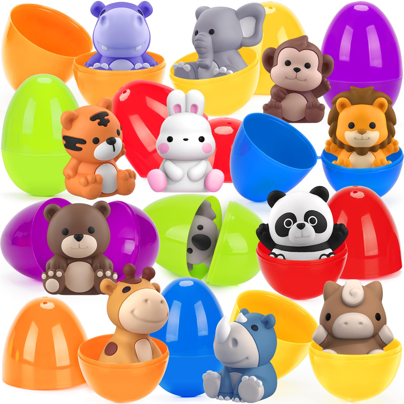 Colorful Easter eggs arranged for a hunt with puppet toys by Aigybobo