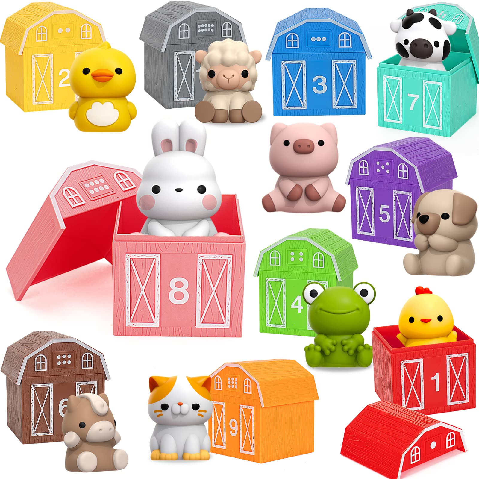Aigybobo farm animals 20-piece set for finger puppet play and early learning.