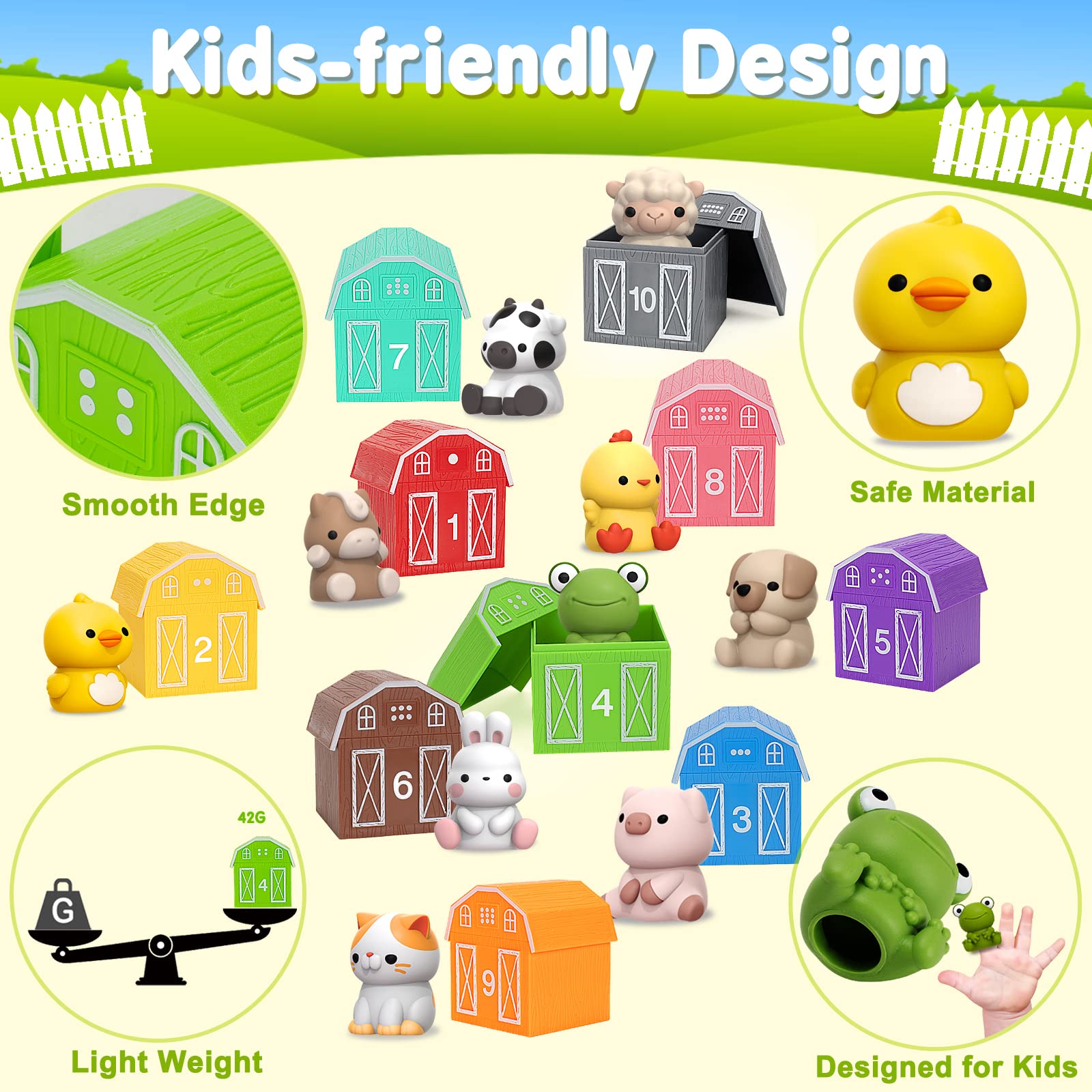 Aigybobo vinyl farm animals with large finger holes for easy manipulation.