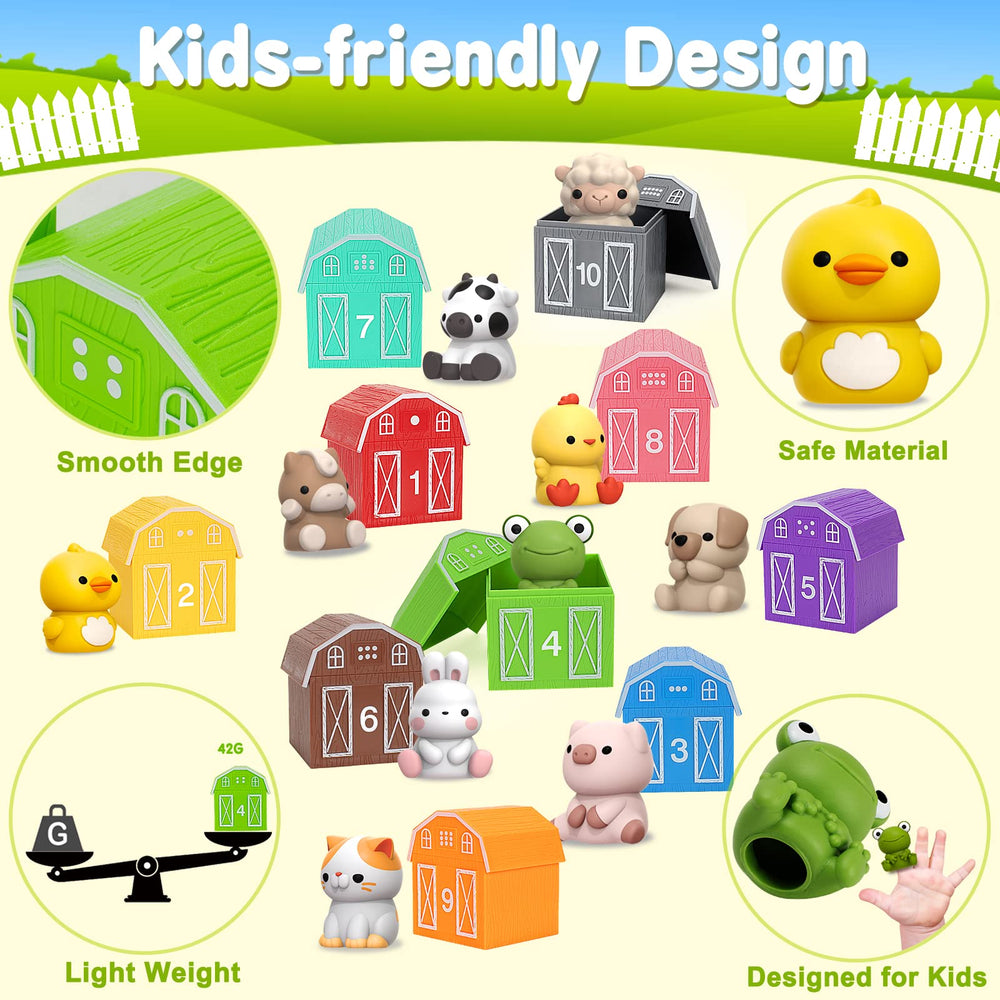 Aigybobo vinyl farm animals with large finger holes for easy manipulation.