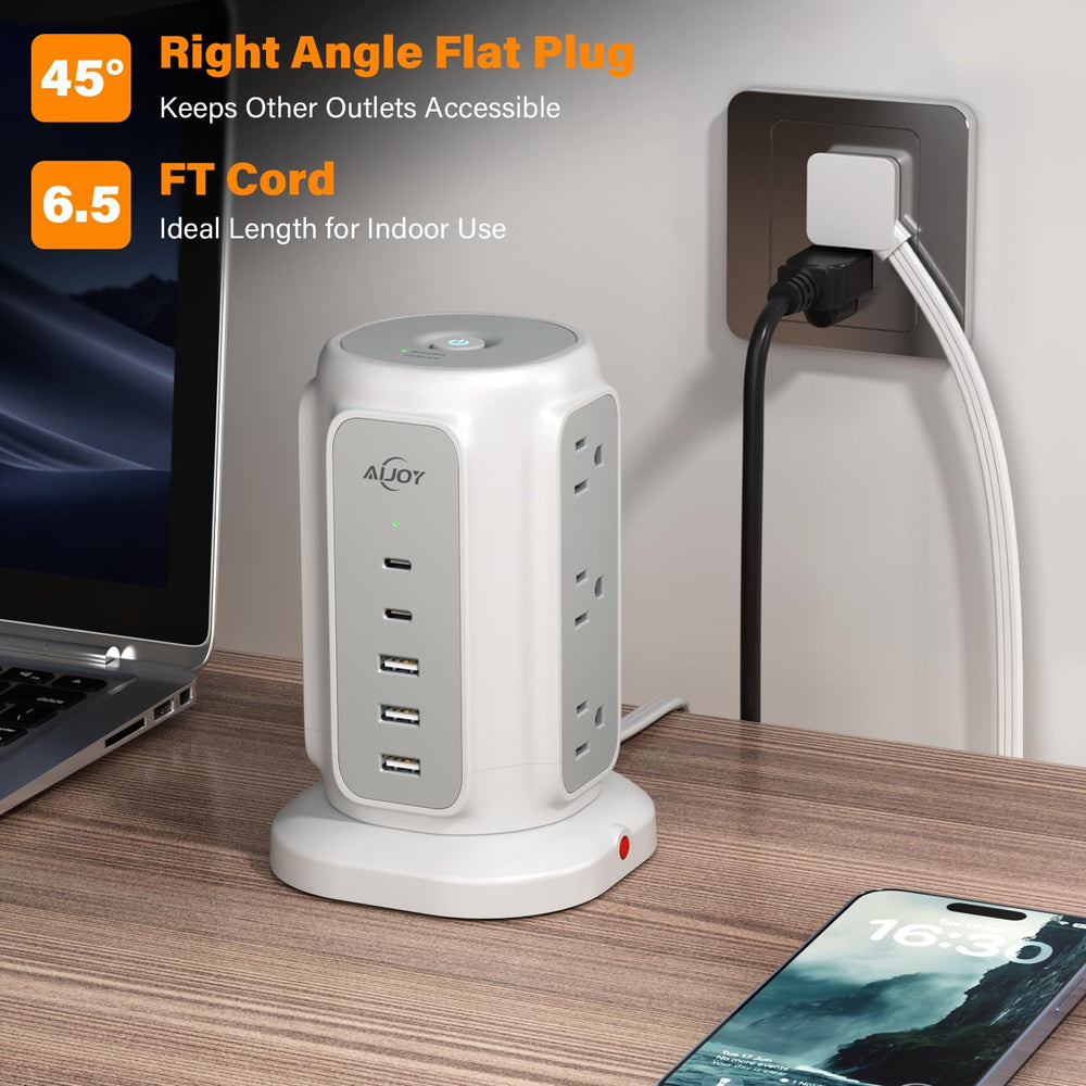 AiJoy 1200J surge protection with fire-resistant shell.