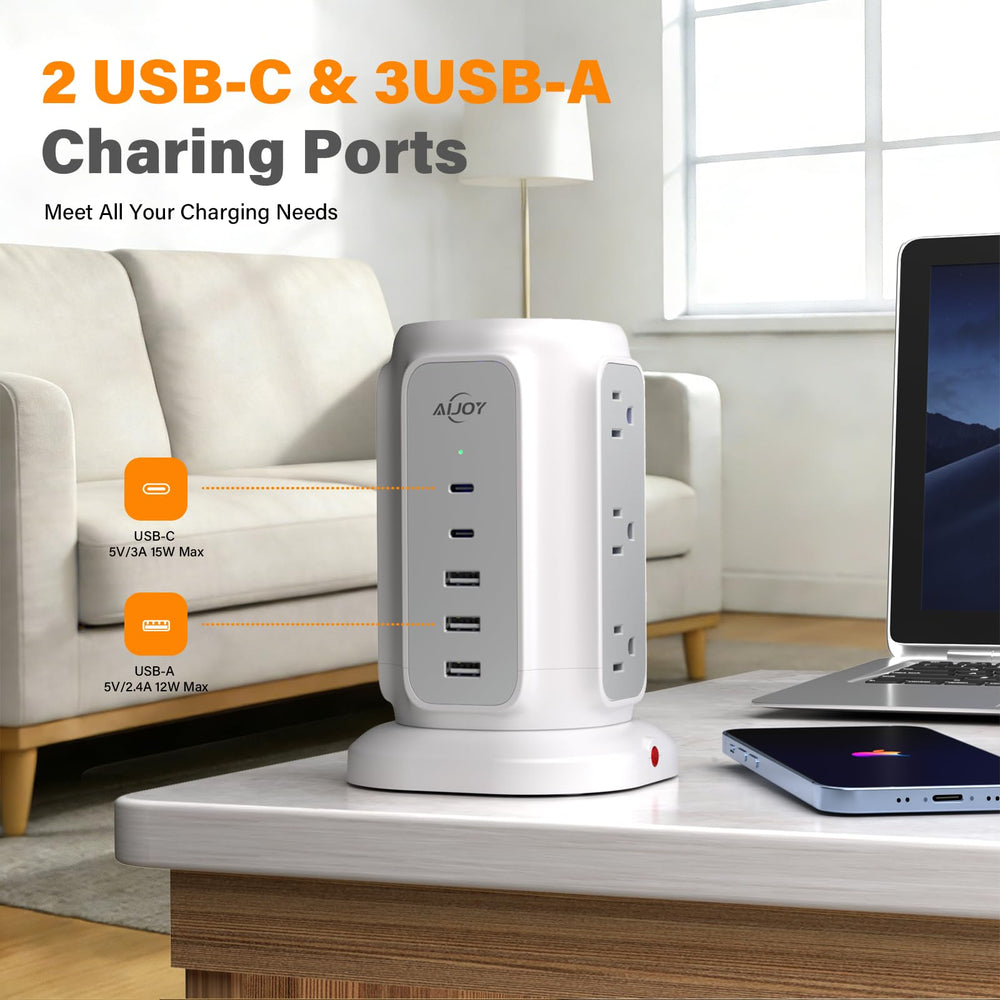 AiJoy 45-degree right-angled plug prevents outlet blockage.