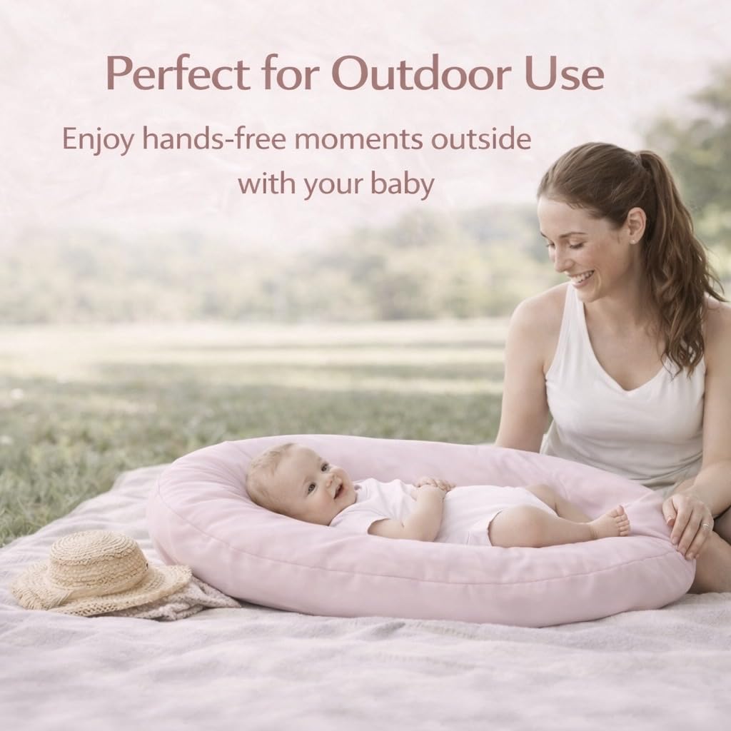 Aila + Aiden baby lounger pink side view highlights breathable fabric.
