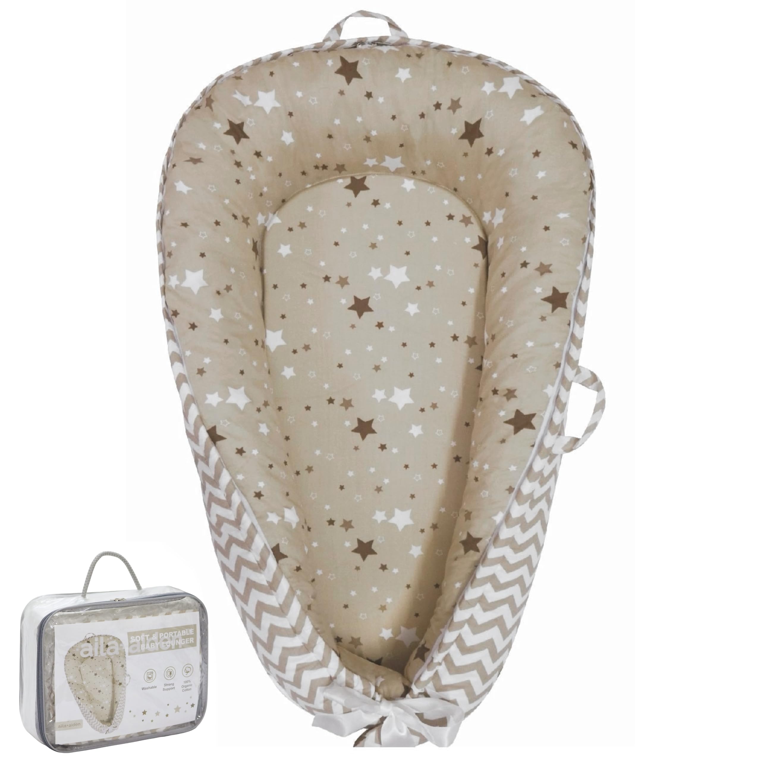 Aila+Aiden baby lounger with reversible cover for two stylish looks