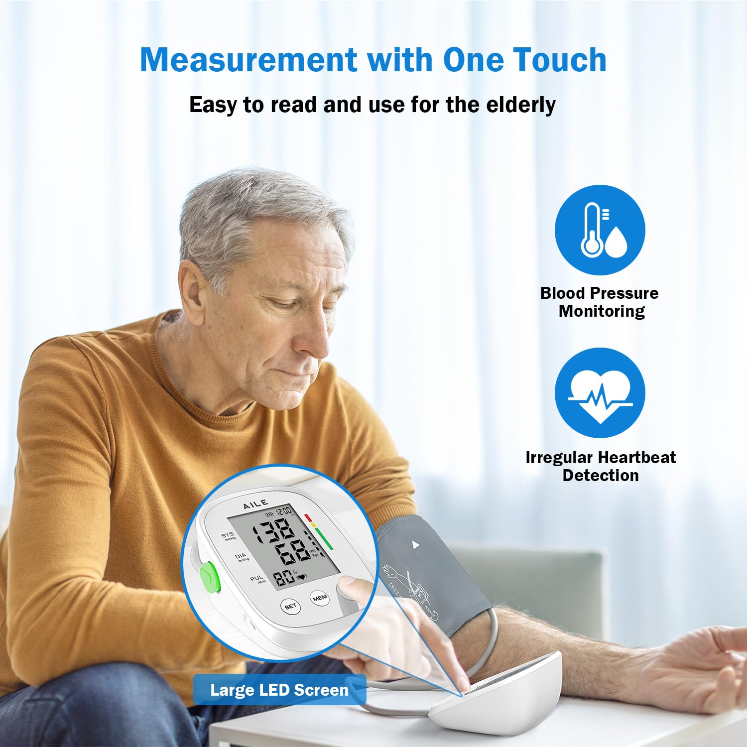 AILE cuff features dust‑resistant material for comfortable measurements.