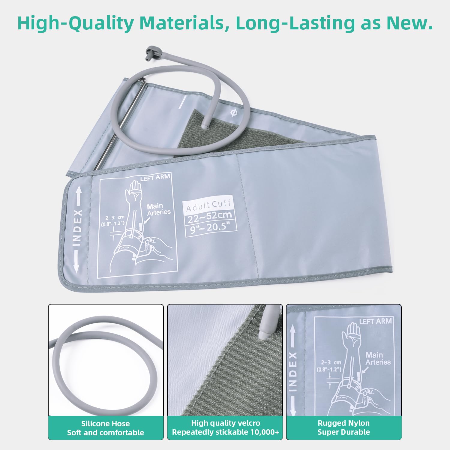 AILE nylon, silicone tubing, Velcro provide durable comfort.