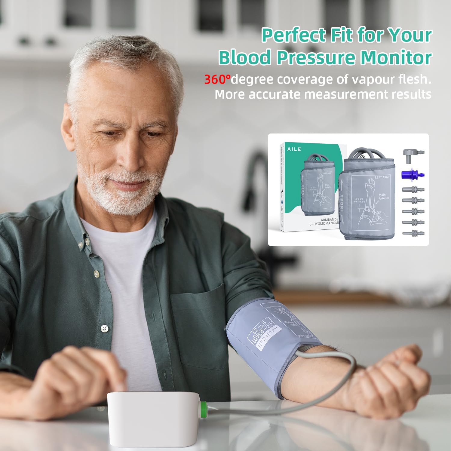 AILE XL cuff 360-degree inflation for consistent home readings.
