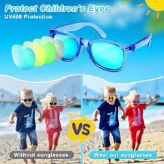 AILEHO kids sunglasses blue pack, lightweight frames, perfect for outdoor activities.