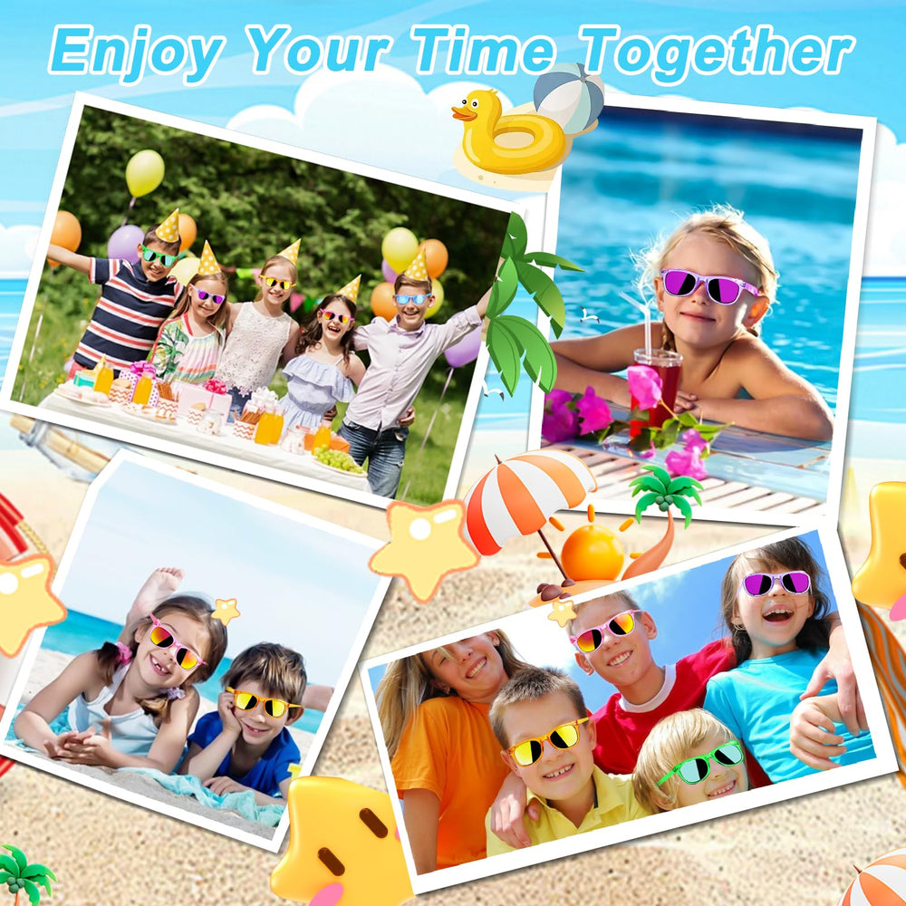 AILEHO kids sunglasses orange neon, durable frames, fun party favors.