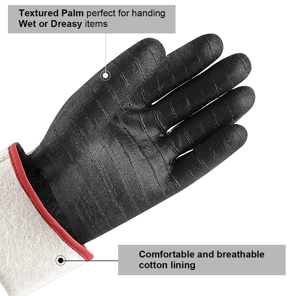 Close-up of Aillary 14-inch sleeve gloves protecting forearms while handling hot items.