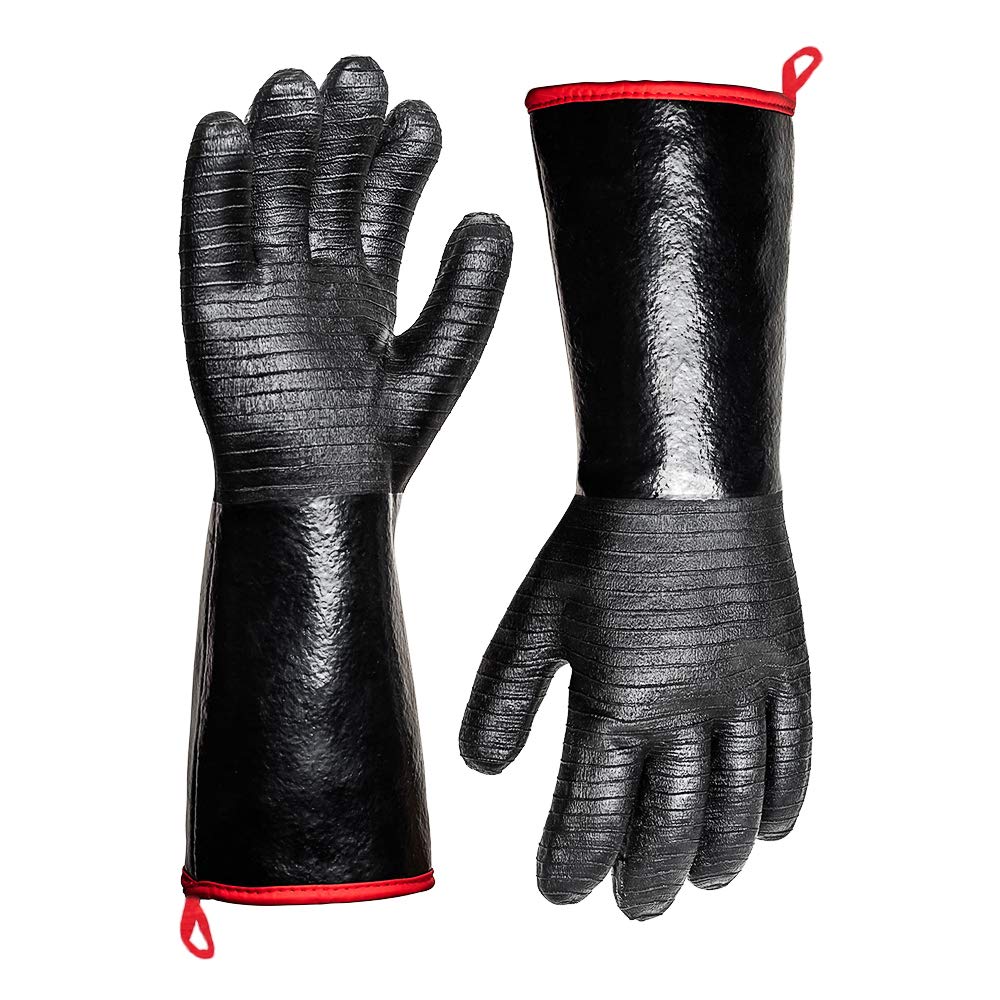 Aillary 932°F extreme heat gloves in action during grilling for protection.