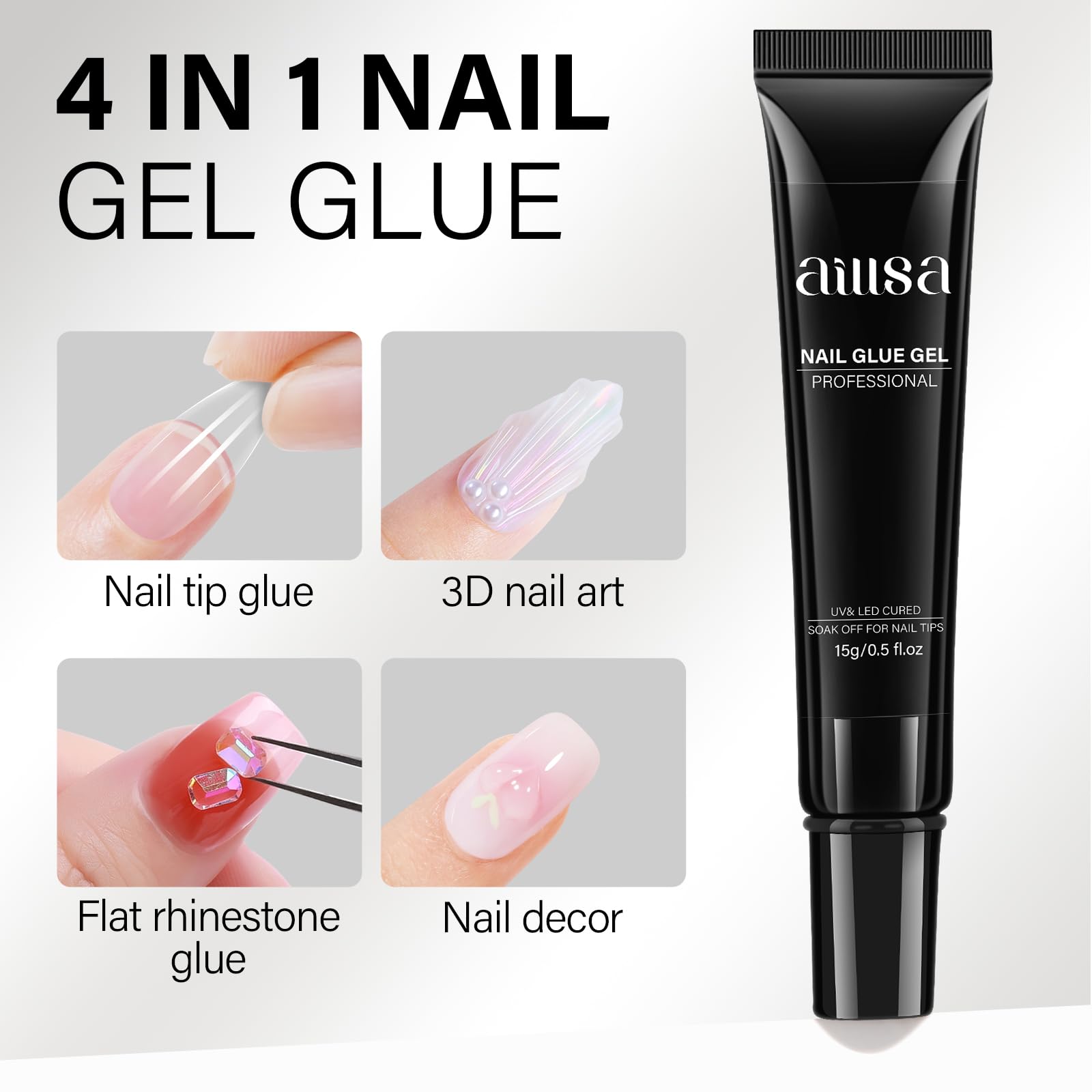 AILLSA gel nail glue tip application demonstrating fast bonding for a seamless seam.