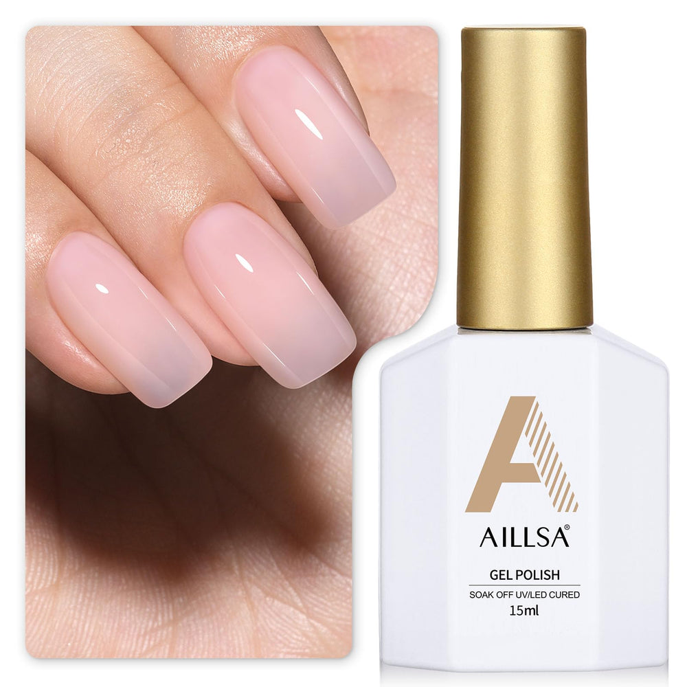 AILLSA milky pink gel nail polish bottle with a soft jelly finish for everyday nails.
