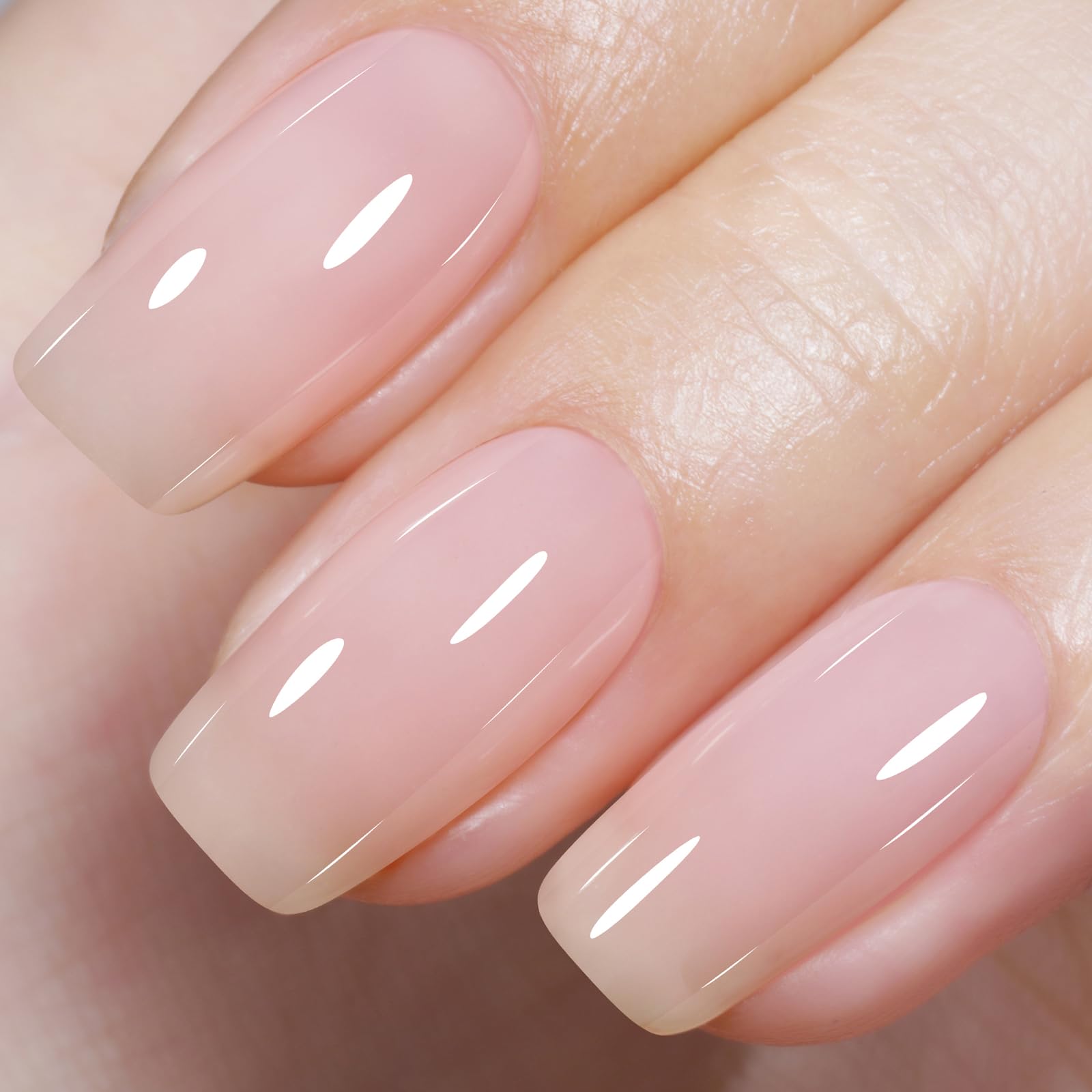 AILLSA milky pink nude gel polish swatch with translucent jelly finish