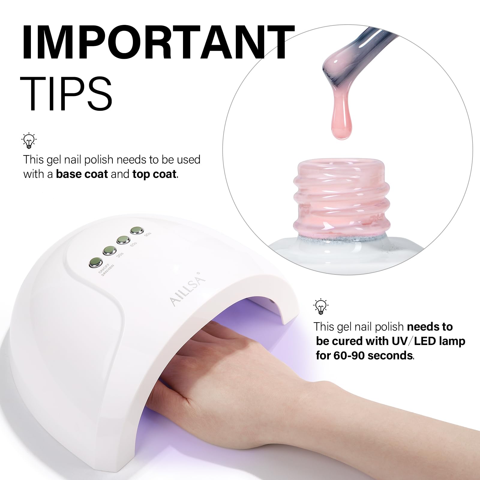 AILLSA milky pink nude gel polish bottle for at home French manicures