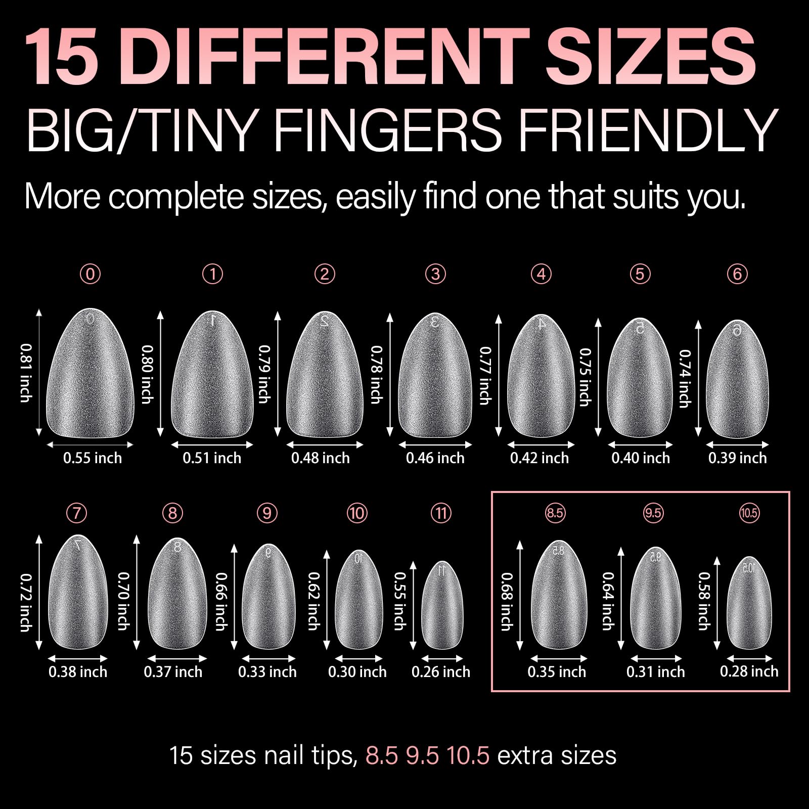 AILLSA short almond tips on fingers enable easy at-home manicure.