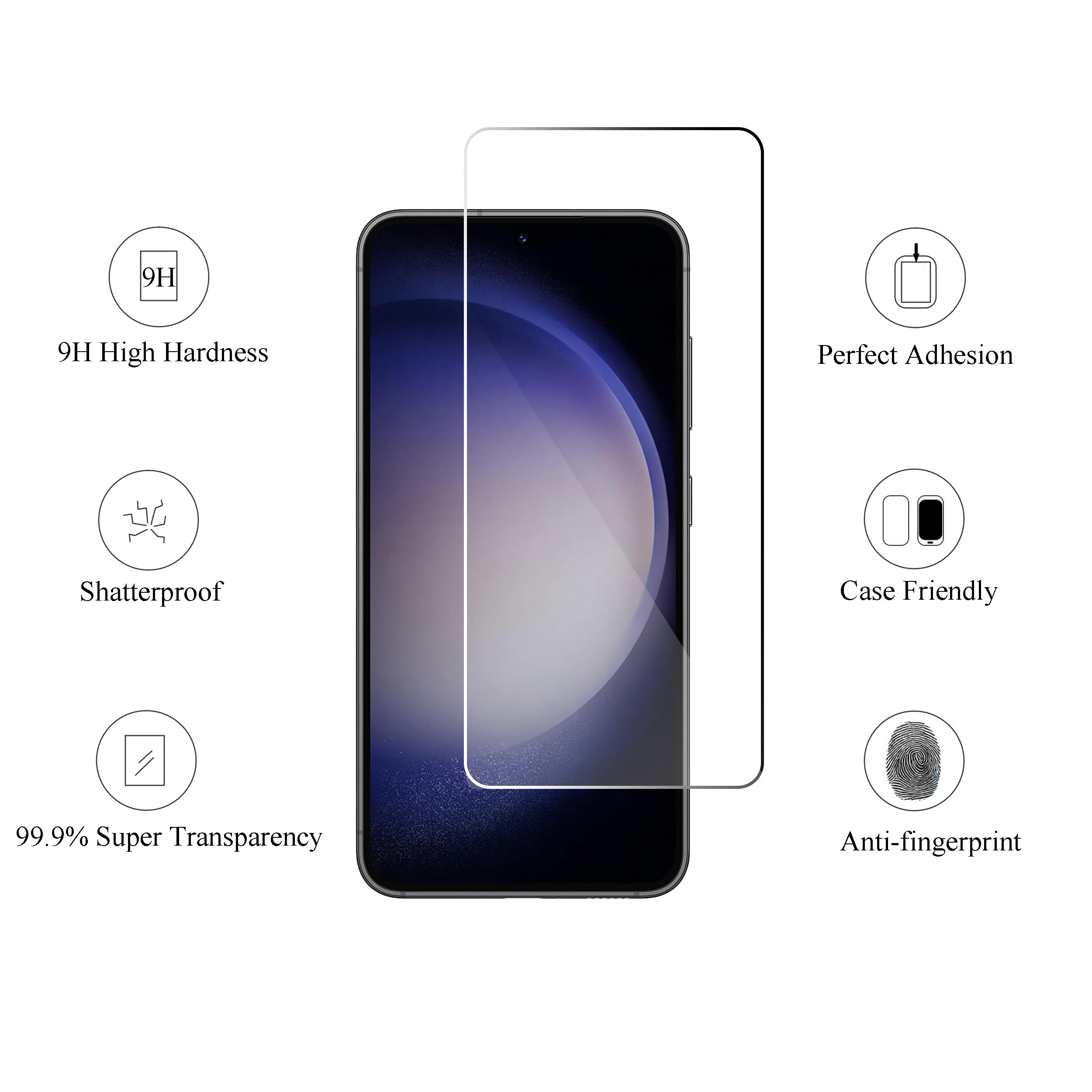 AILUN Galaxy S23 FE screen protector close-up with rounded edges for smooth touch.