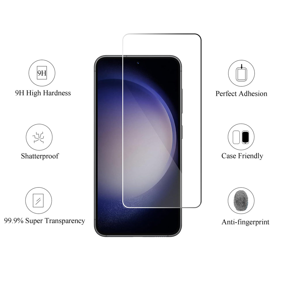 AILUN Galaxy S23 FE screen protector close-up with rounded edges for smooth touch.