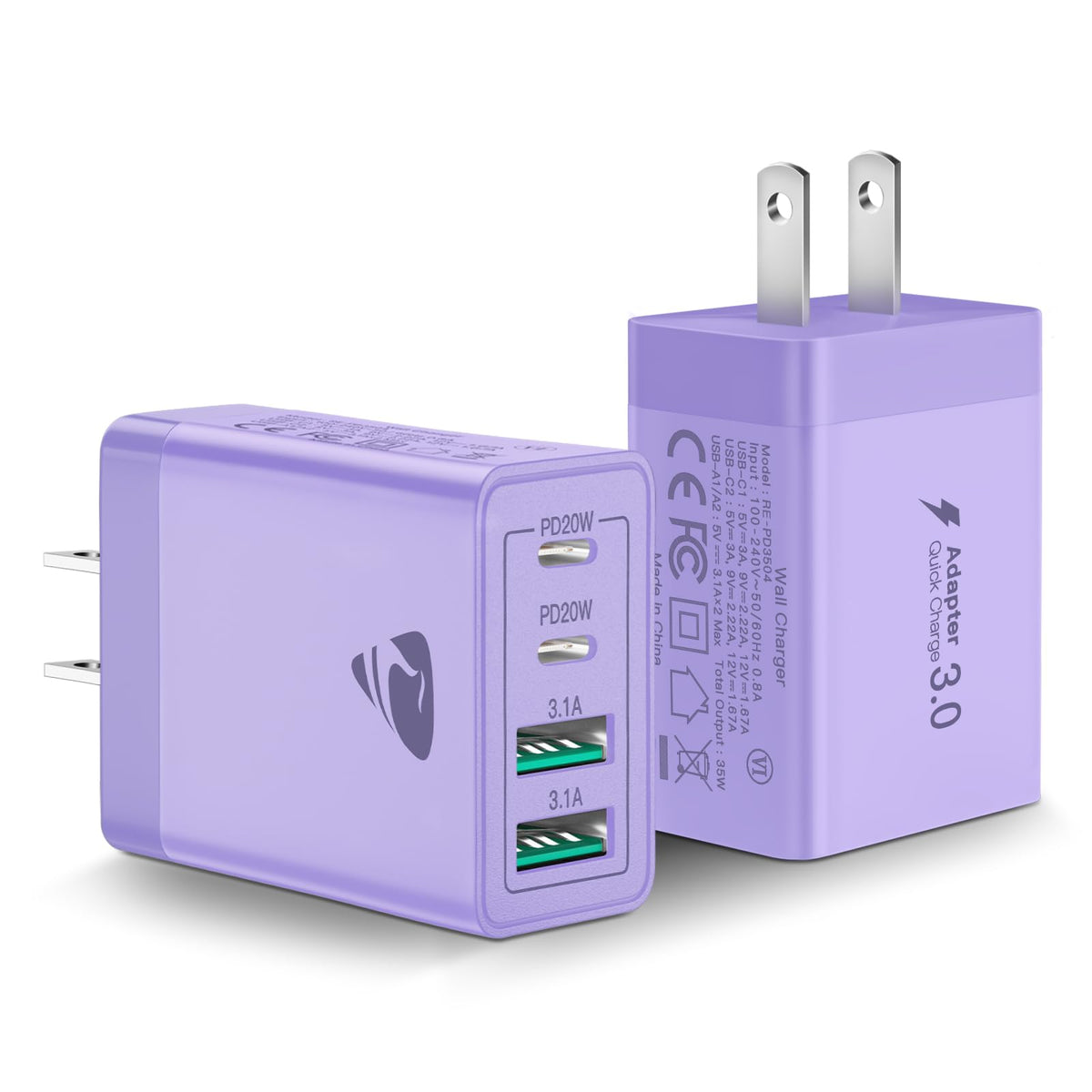 Aiminu 40W four-port USB-C charger front view powering multiple devices.