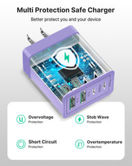 Devices charging simultaneously with four-port Aiminu charger.