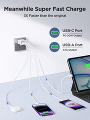 Aiminu quad-port charger front view: simplifies charging multiple devices in one spot