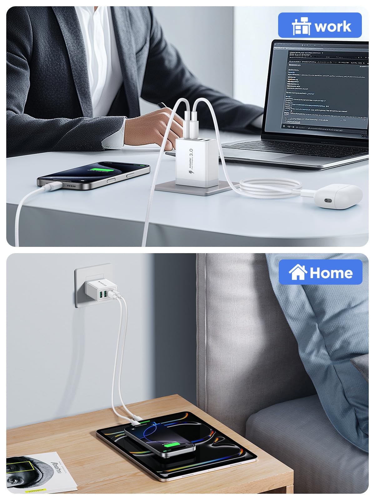 Aiminu travel and home use: versatile charging at home or on the go