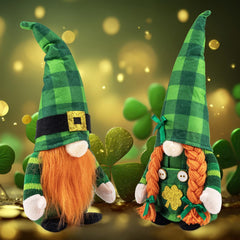AinDen buffalo plaid shamrock gnomes brighten tiered trays and tabletops.