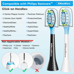 AiNeedCare Sonicare black replacement heads for Philips Sonicare, secure fit
