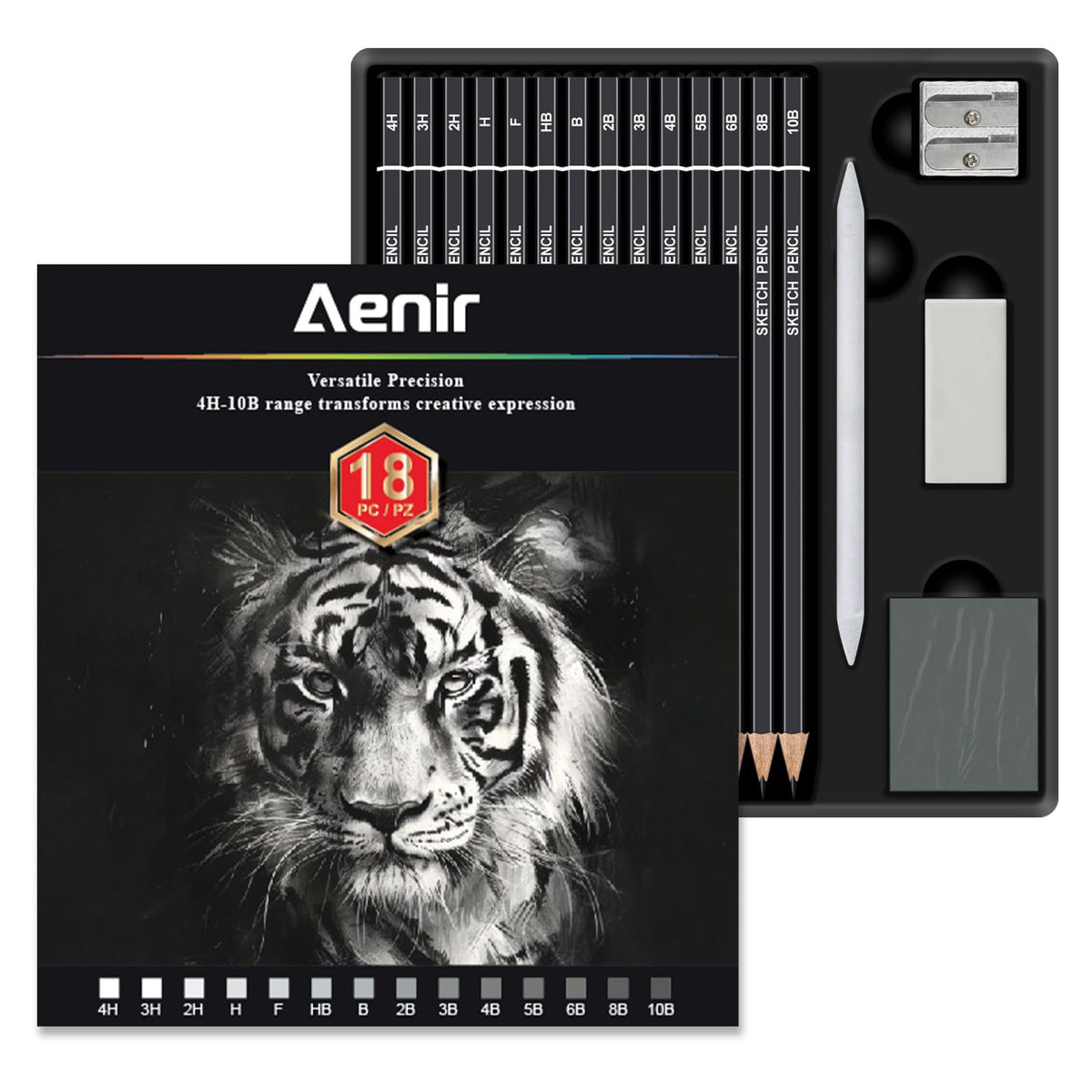 Aenir Sketch Pencils 18-piece set for versatile sketching and tonal control.