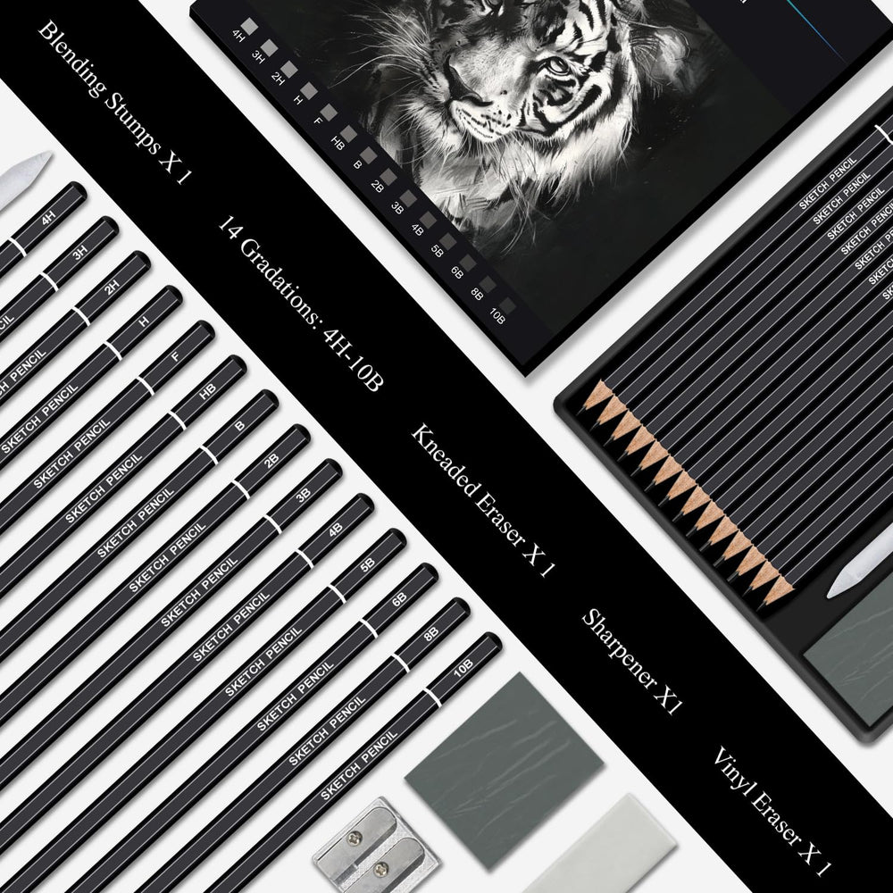 Aenir Sketch Pencils 4H–10B cores enable smooth shading and precise lines.