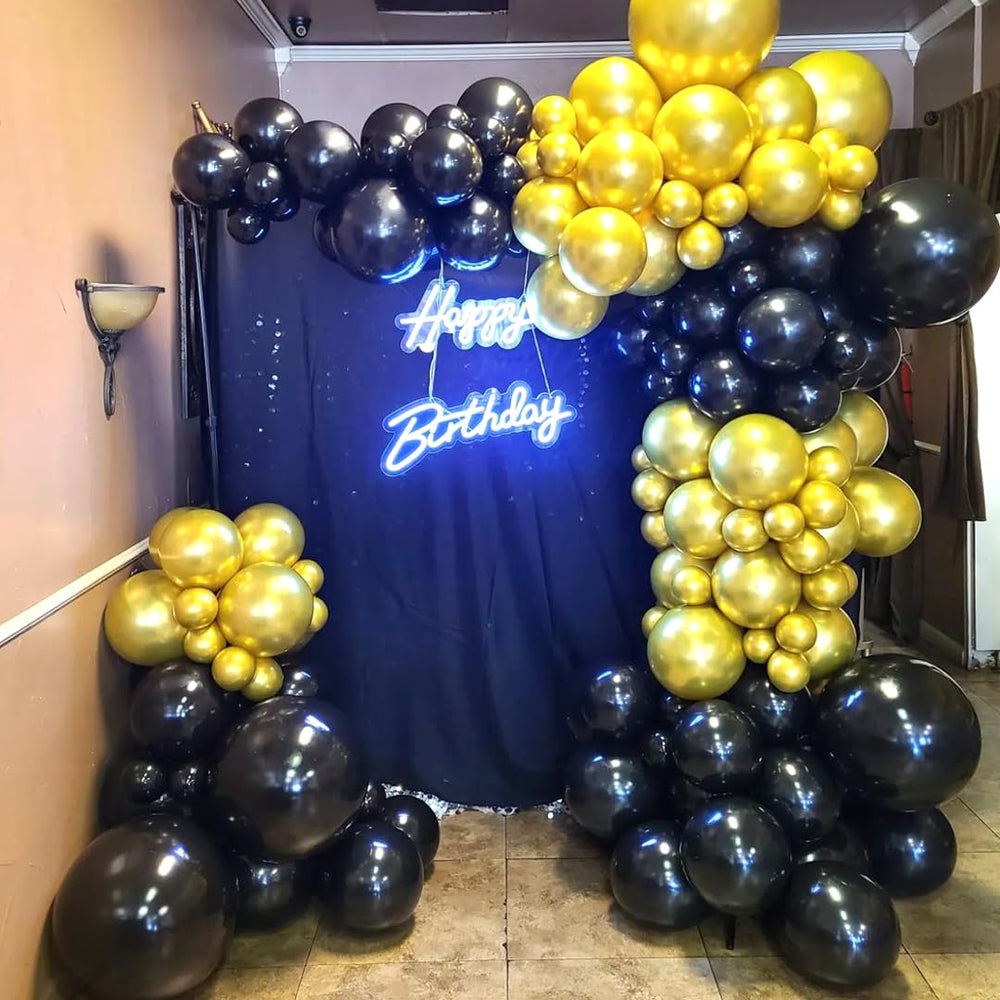 AIOZX party decor ideas with black and gold balloon kit