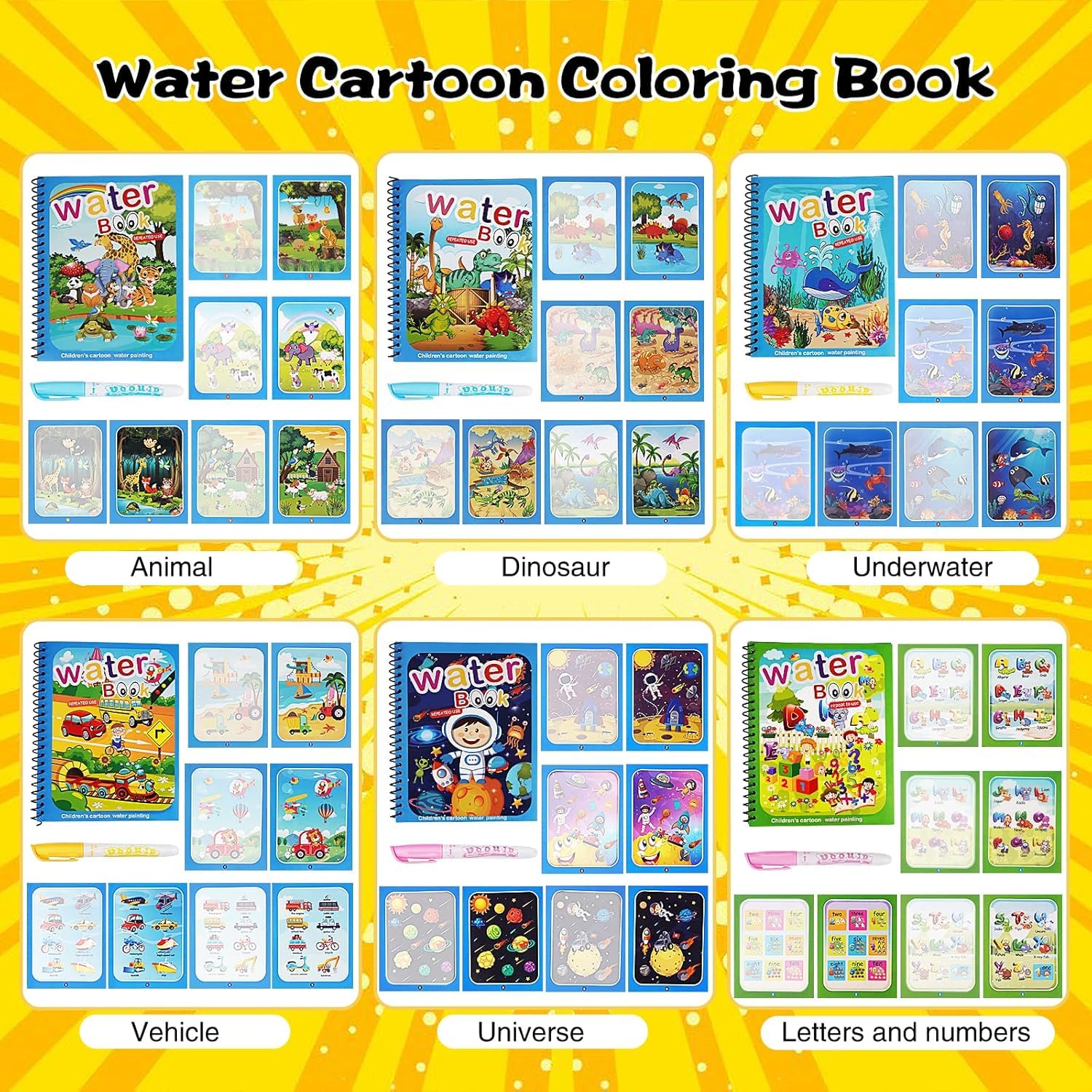 Air Blow water coloring book letters and numbers for early literacy play.
