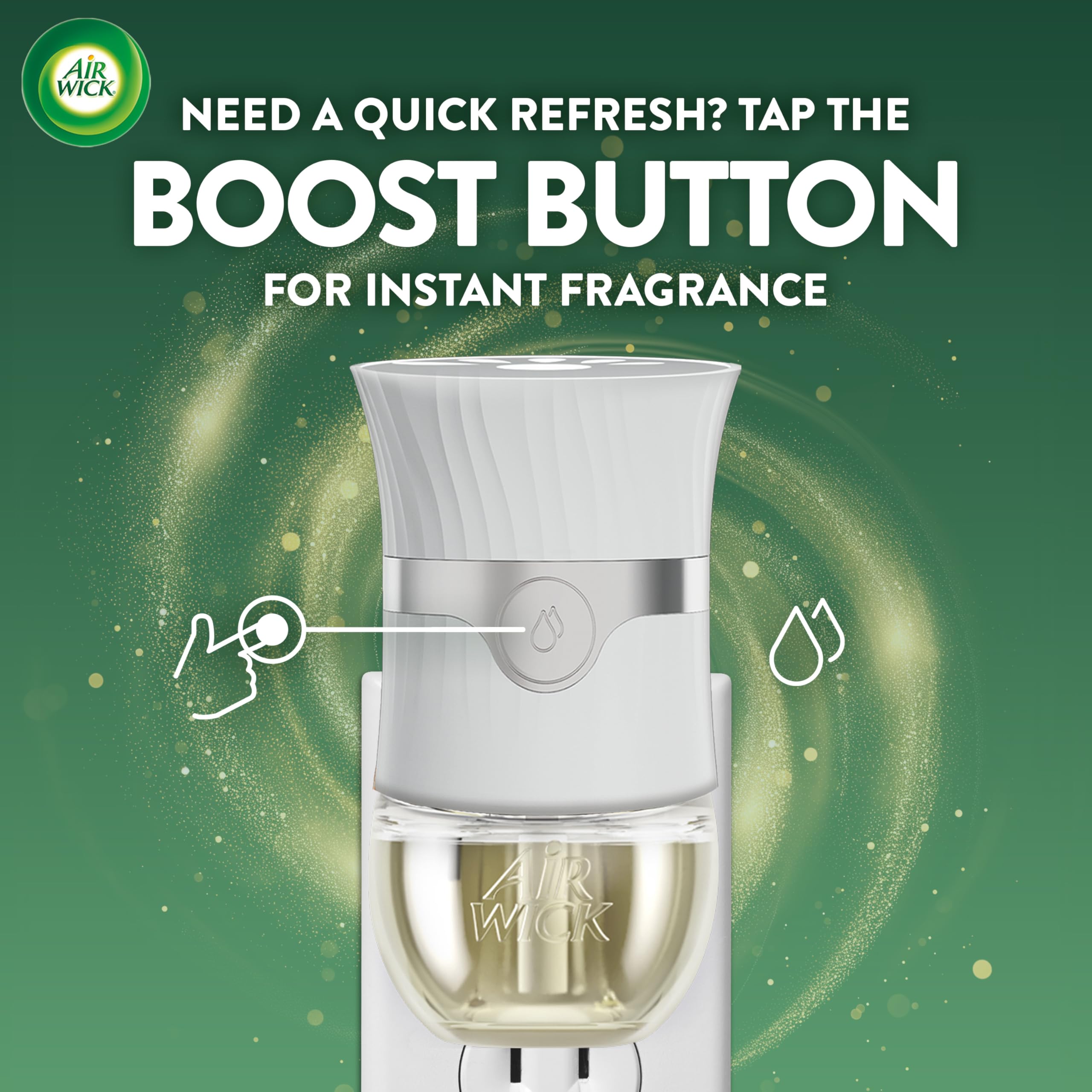 Air Wick essential oils provide natural fragrance with steady release.