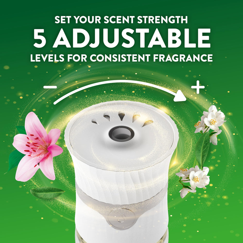 Air Wick diffuser in a cozy room ambience with Morning Lily aroma